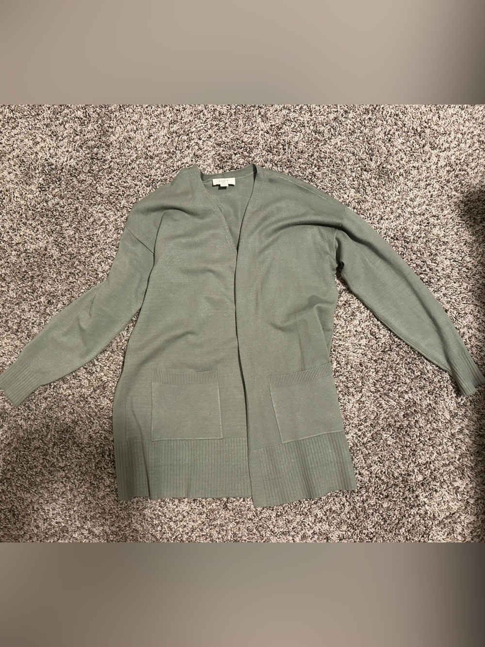 LOFT Sage Green Open-Front Long Cardigan